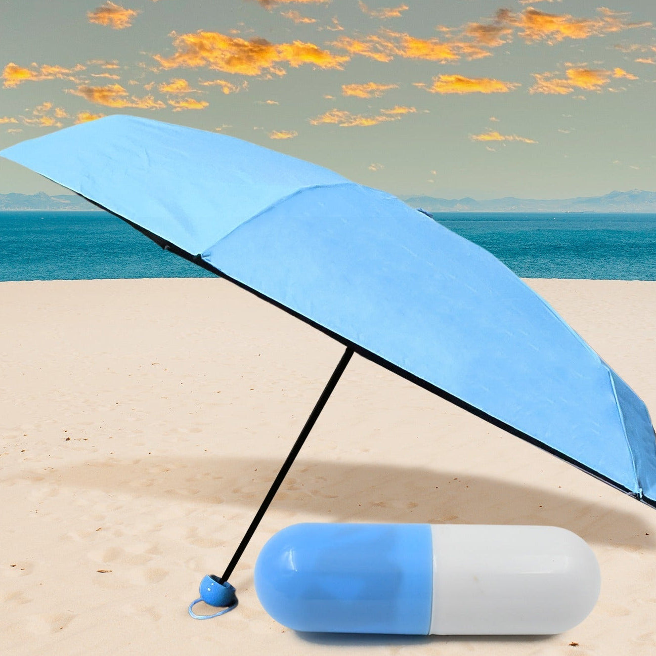 5 Fold Manual Open Umbrella With Capsule Case (1 Pc)
